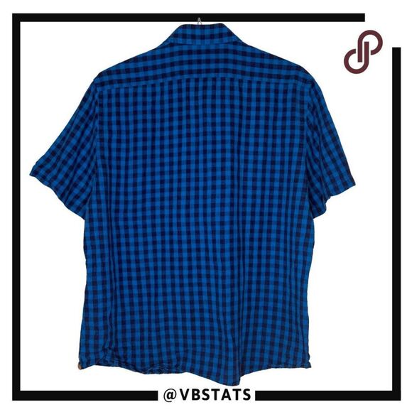 Boden Men's Check‎ Lined Blend Quarter Button Short Sleeve Shirt Blue Size XL - Picture 2 of 7